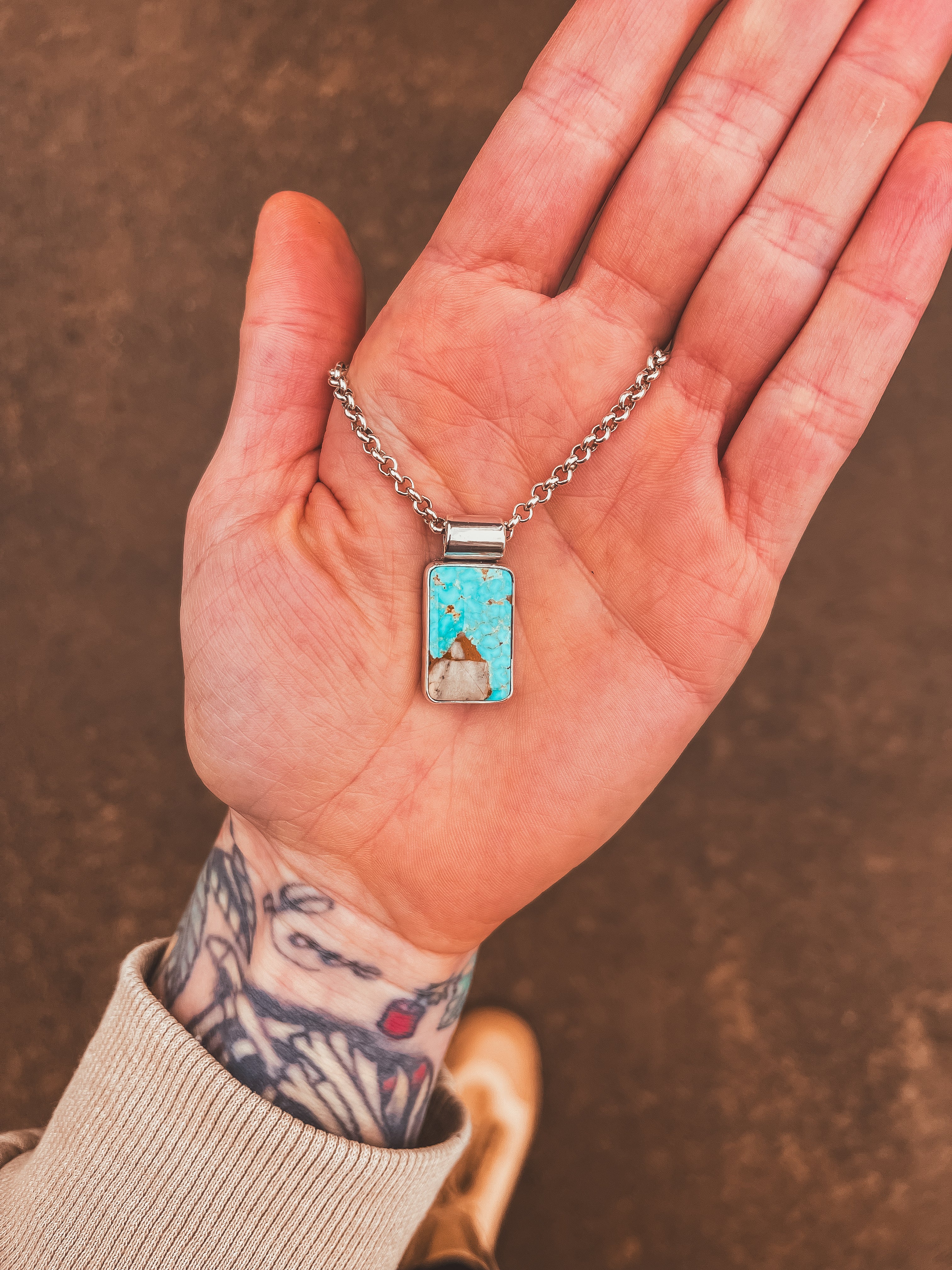 Kingman Waterweb Turquoise Rectangle Pendant