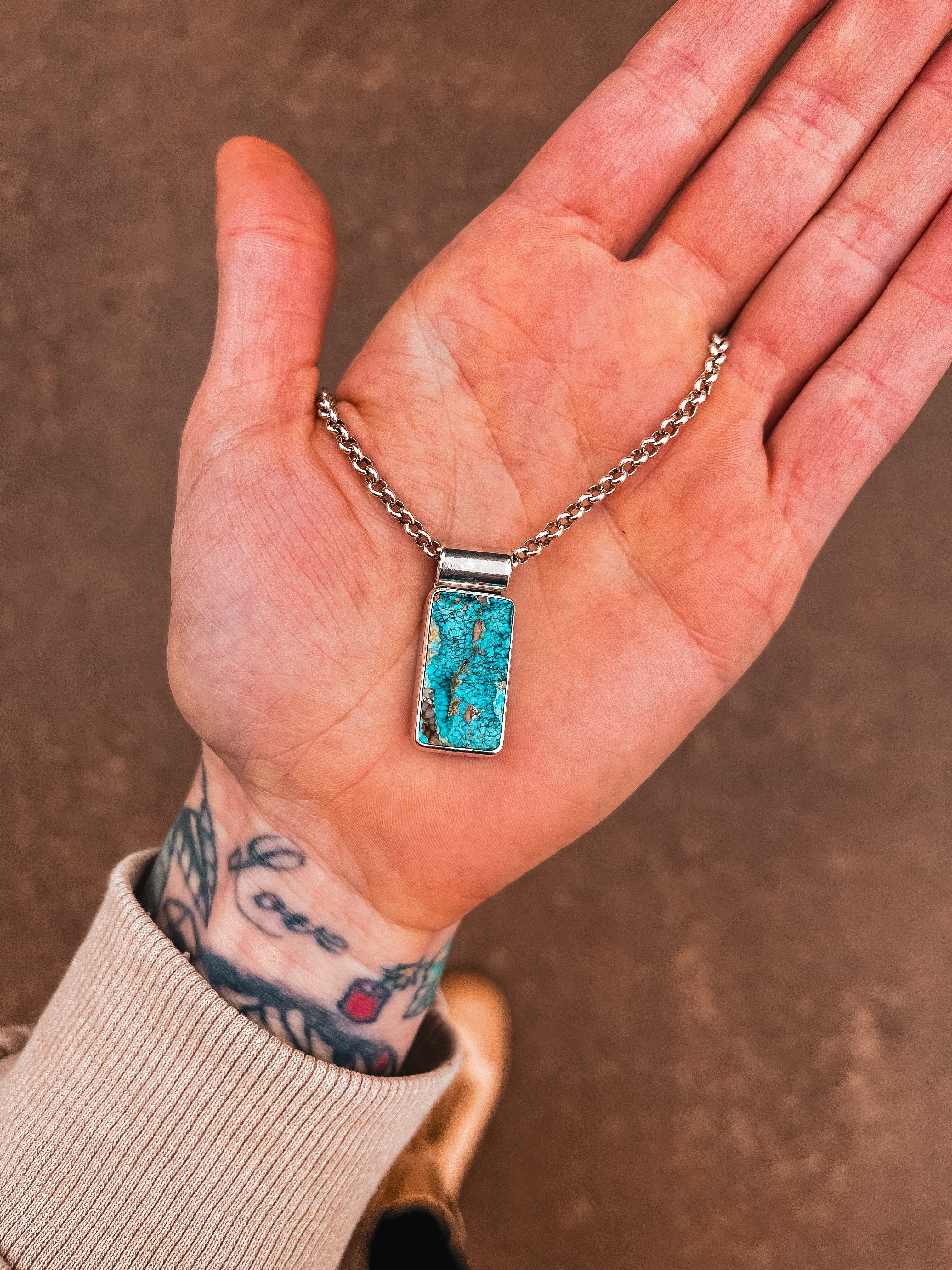 Kingman Waterweb Turquoise Rectangle Pendant