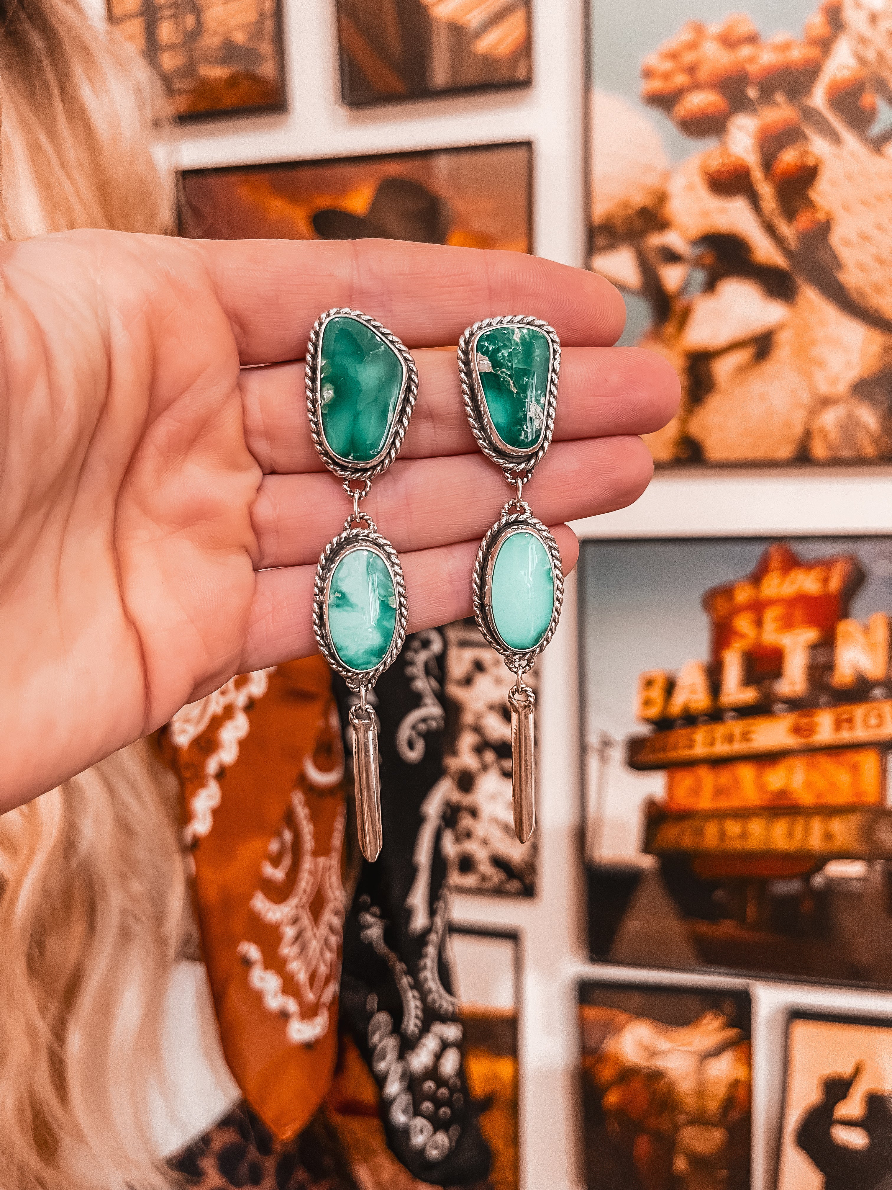 Broken Arrow Variscite Dangle Earrings