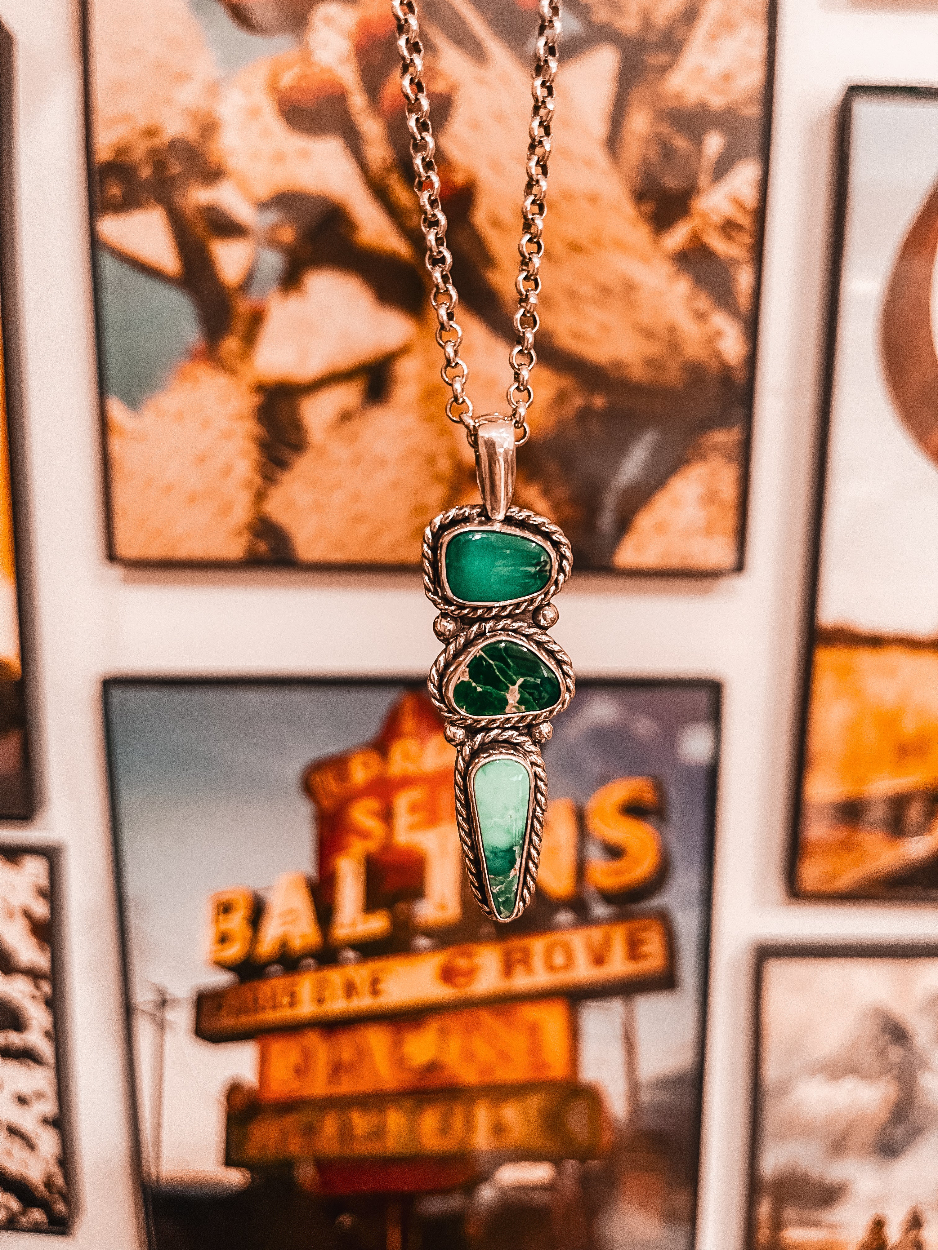 Three-Stone Broken Arrow Variscite Pendant