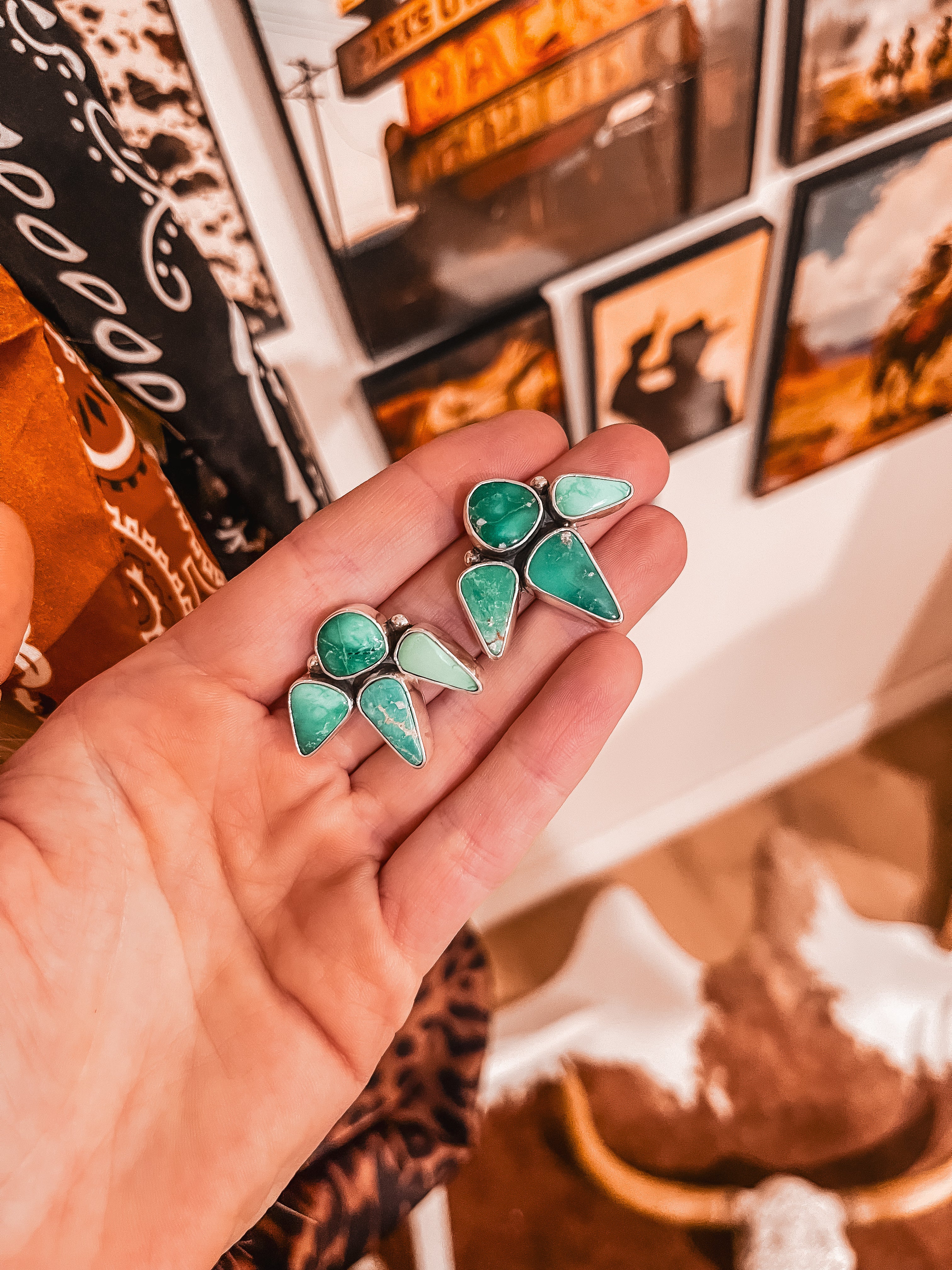 Broken Arrow Variscite 3-Point Earrings