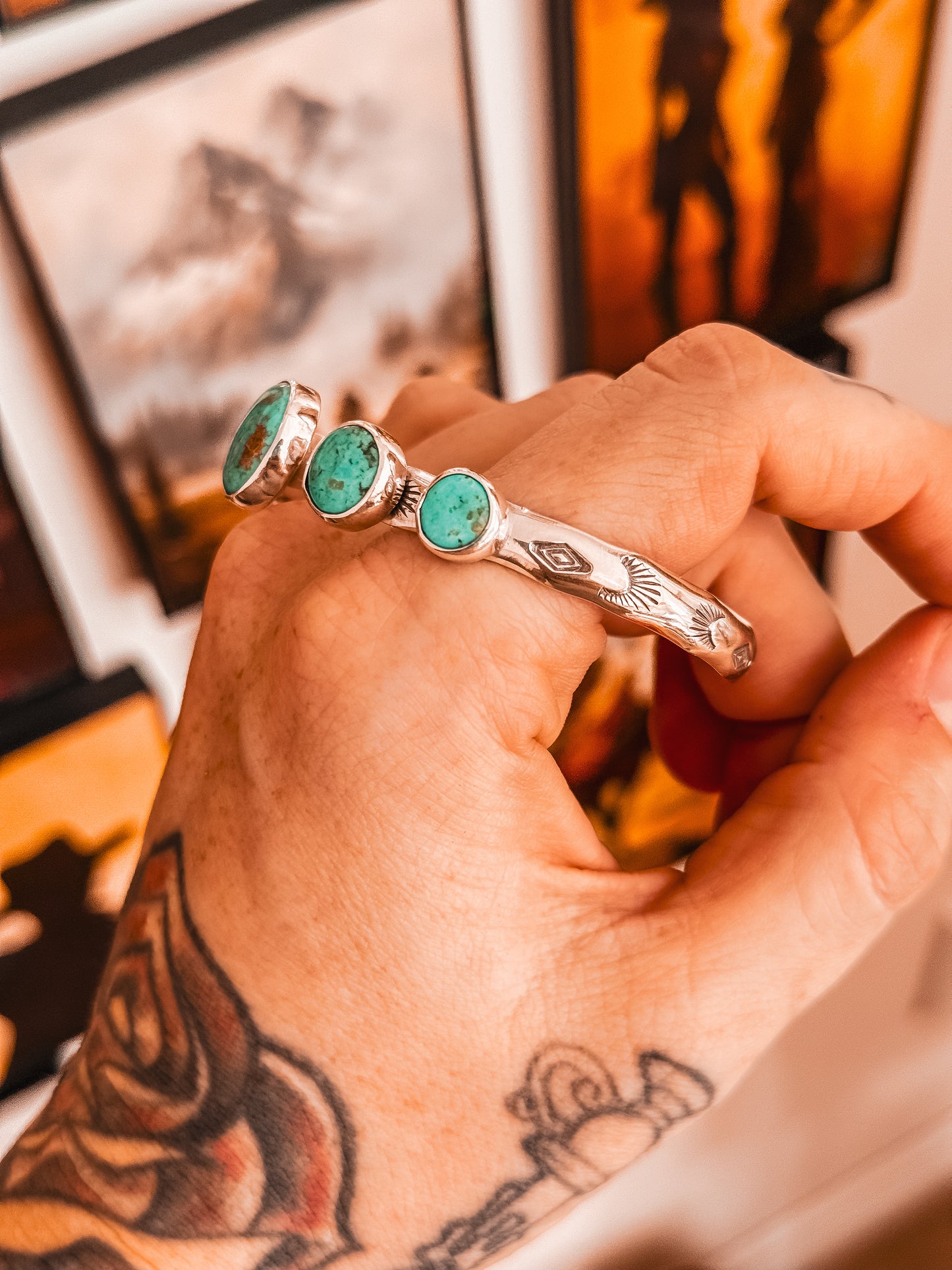 5 Stone Sonoran Stamped Cuff