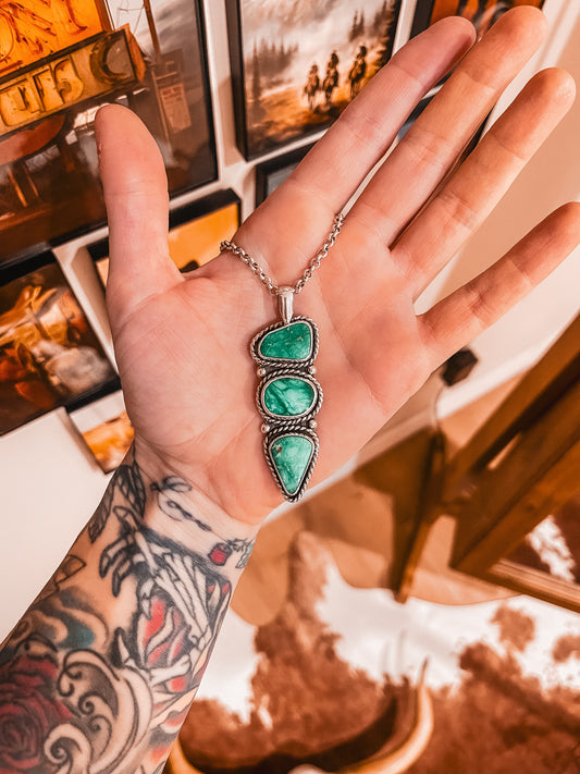 Three-Stone Broken Arrow Variscite Pendant