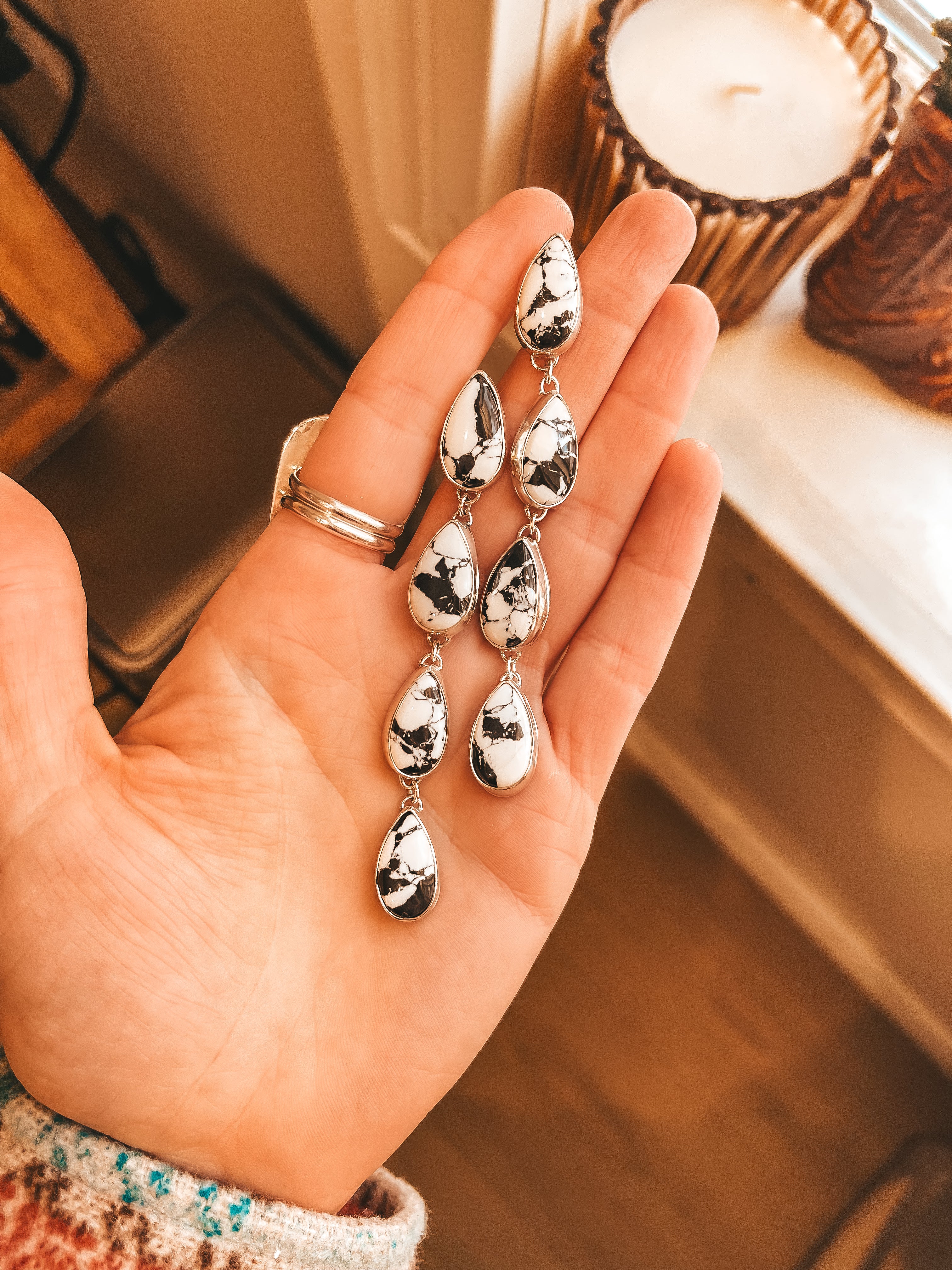 White Buffalo Chandelier Earrings – Timeless Elegance in Motion