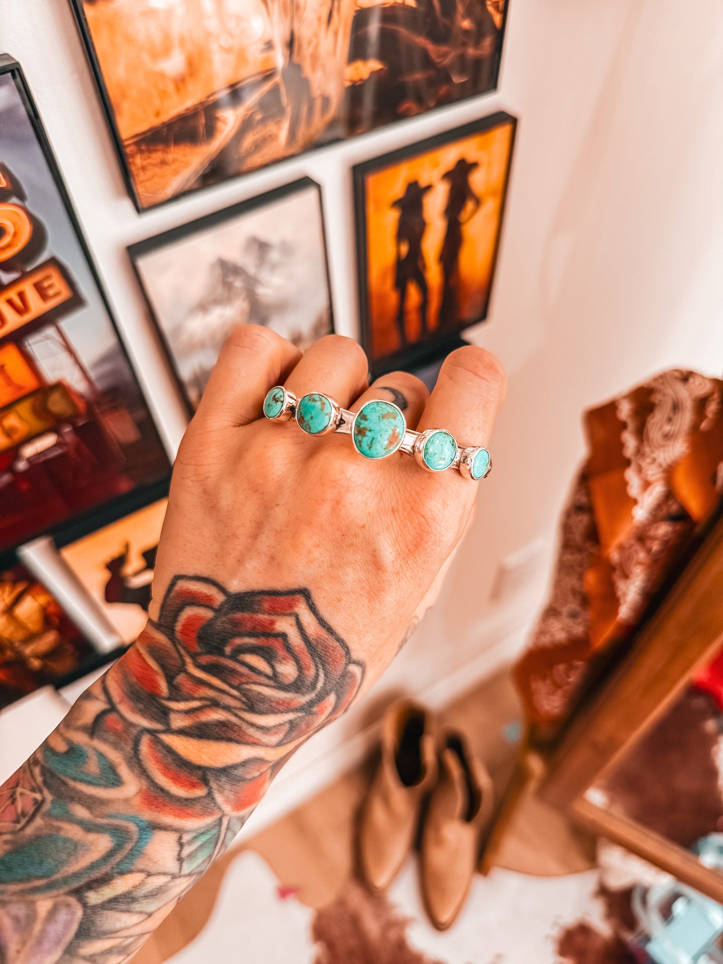 5 Stone Sonoran Stamped Cuff