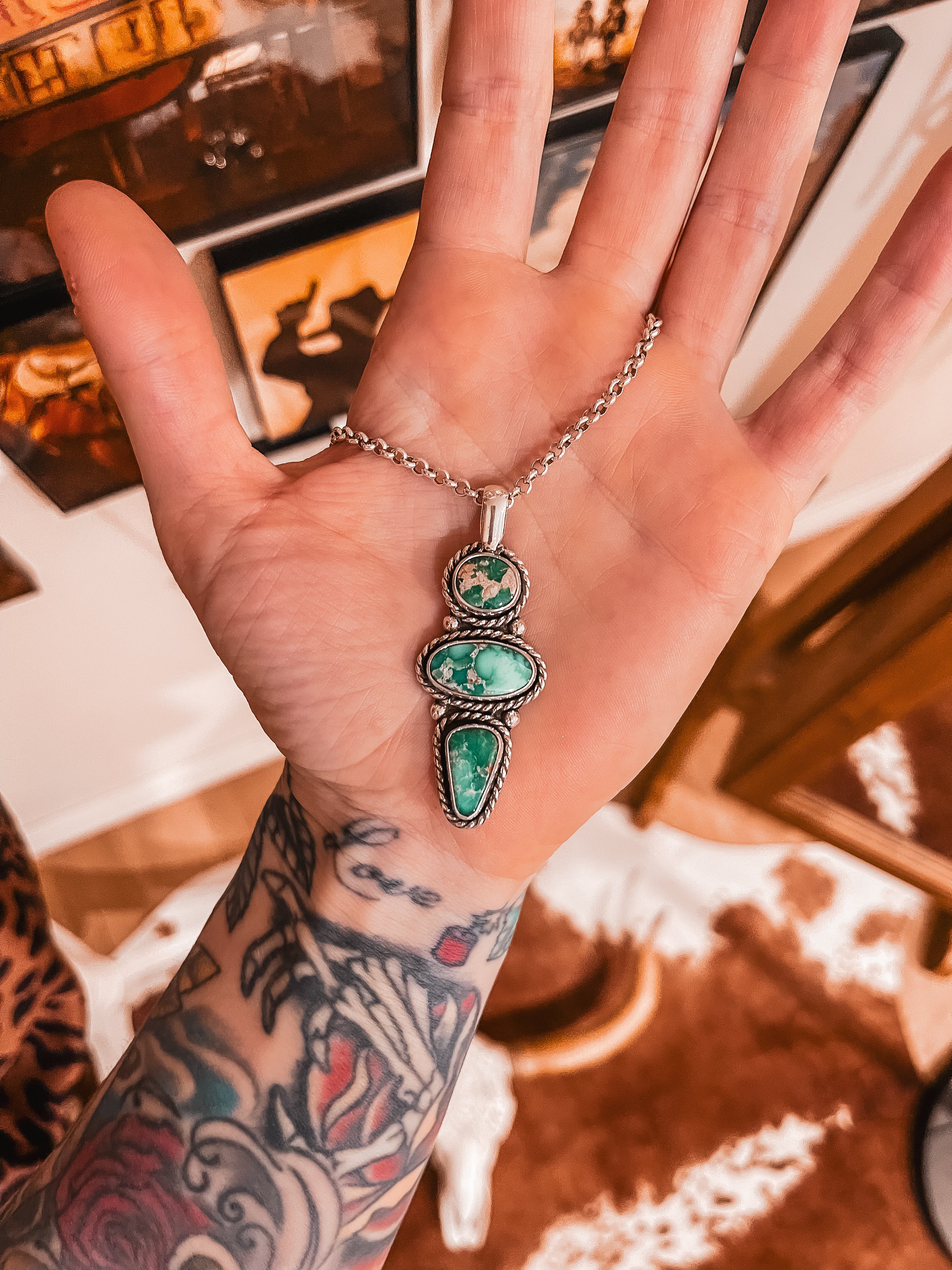 Three-Stone Broken Arrow Variscite Pendant