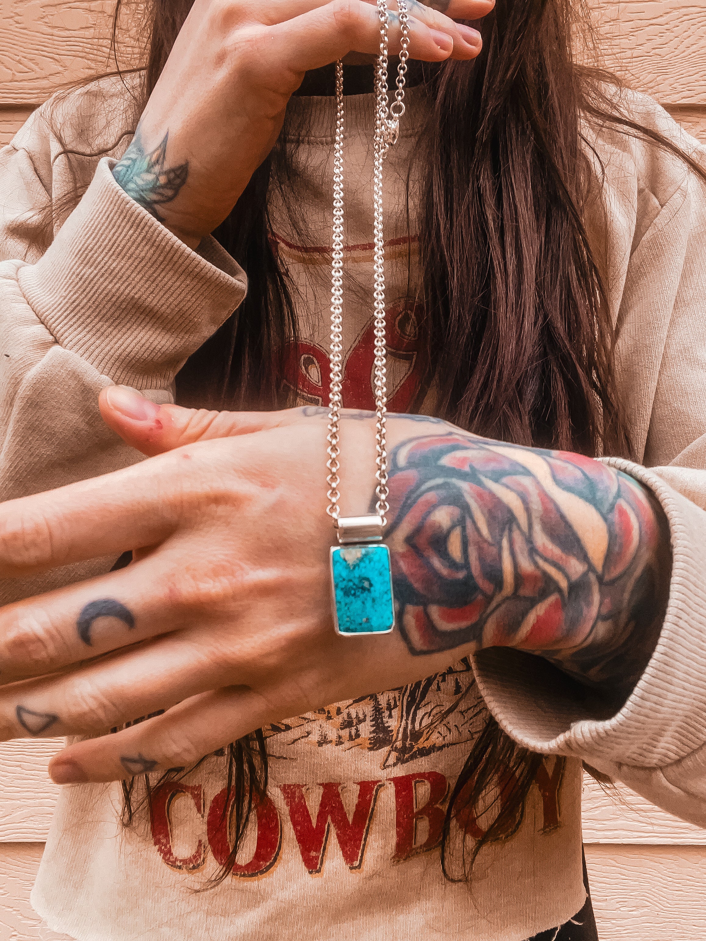 Kingman Waterweb Turquoise Rectangle Pendant