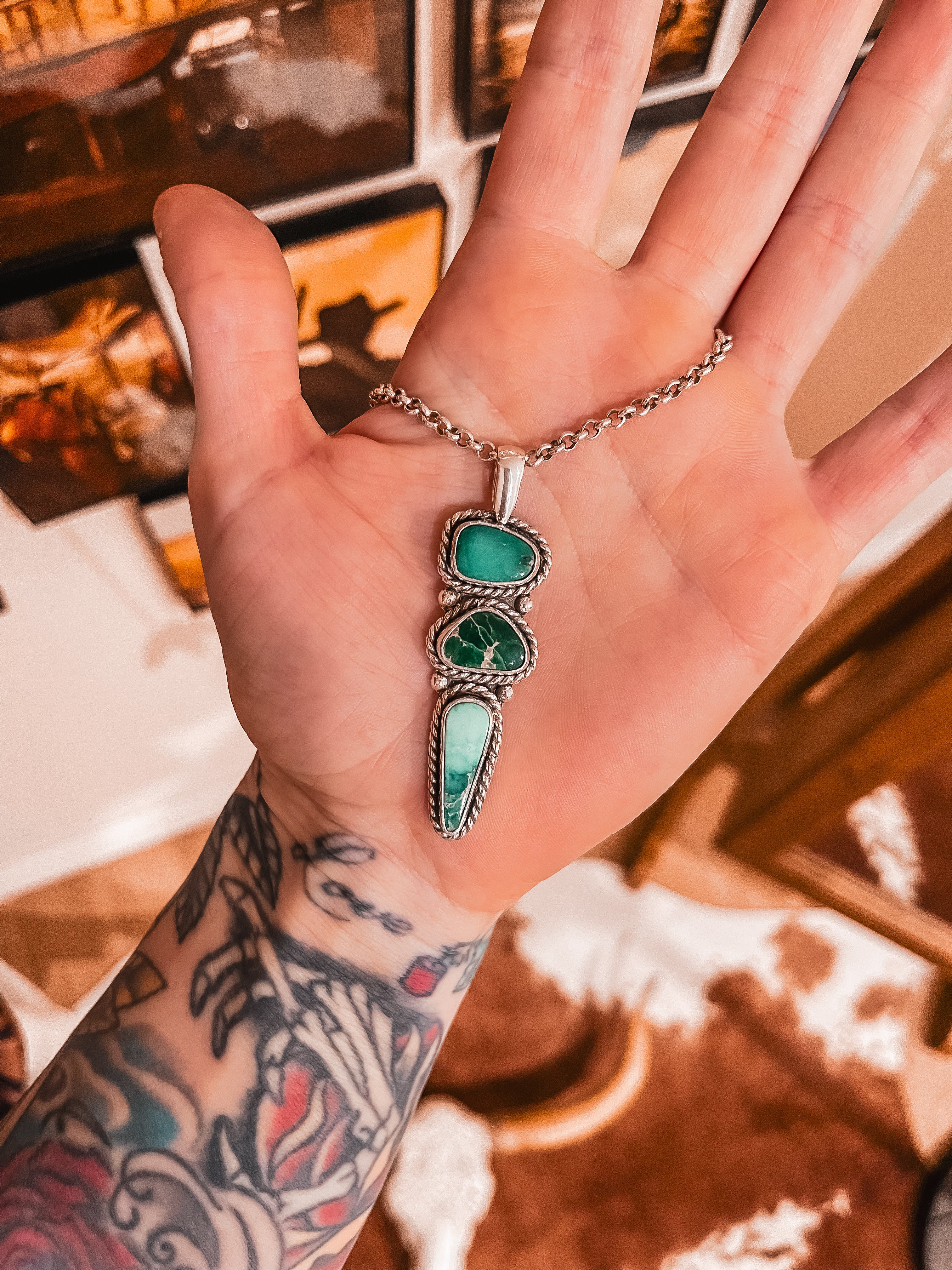 Three-Stone Broken Arrow Variscite Pendant