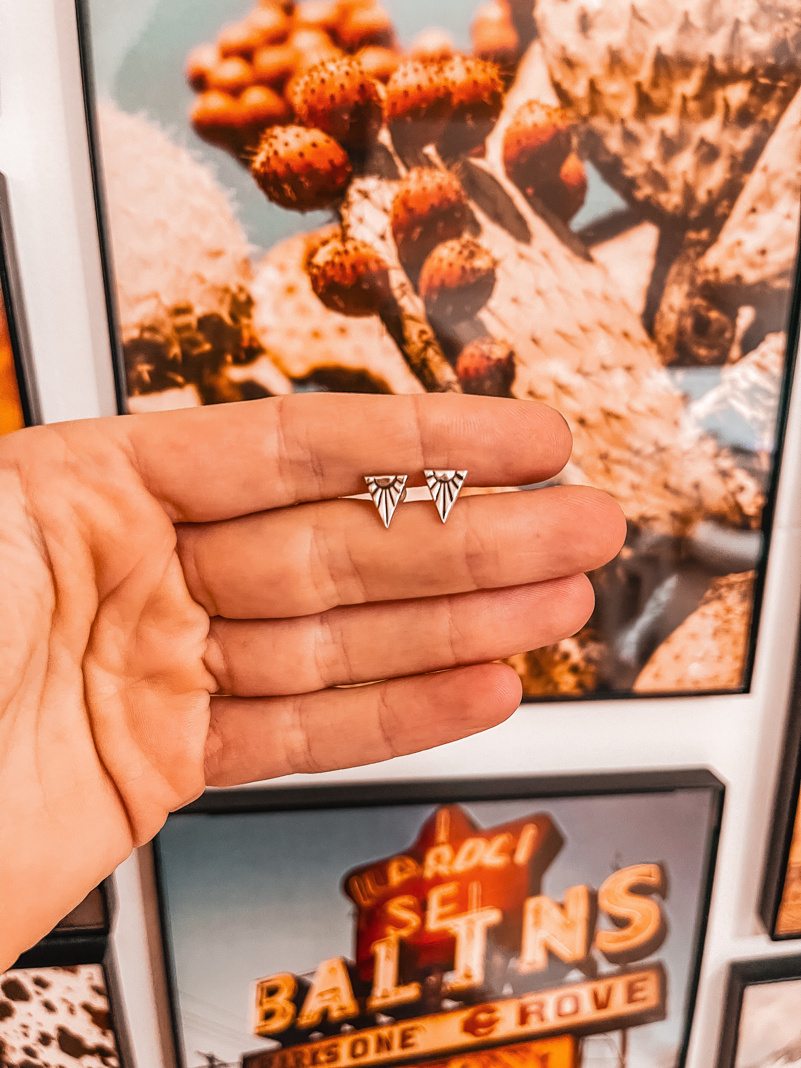 Triangle Sunrise Silver Stud Earrings