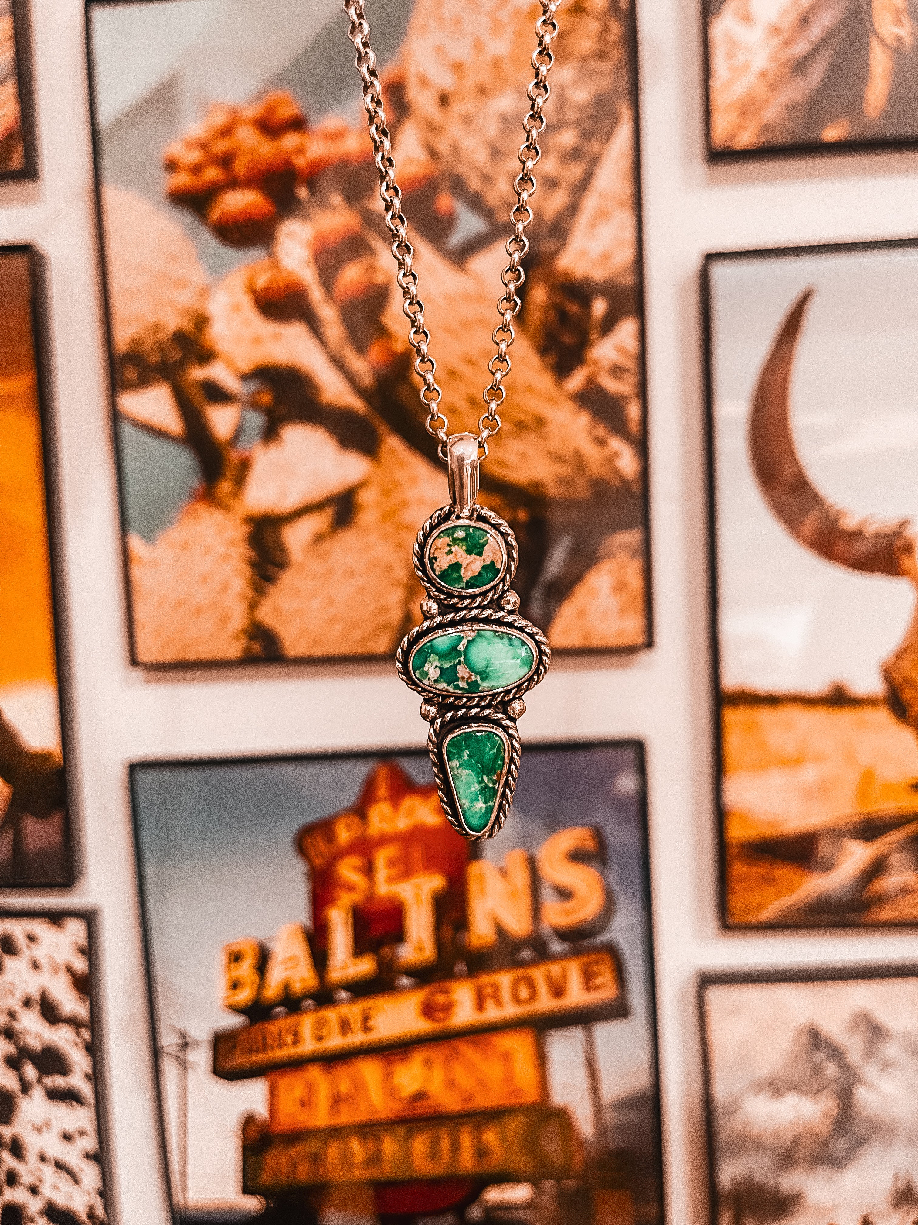 Three-Stone Broken Arrow Variscite Pendant