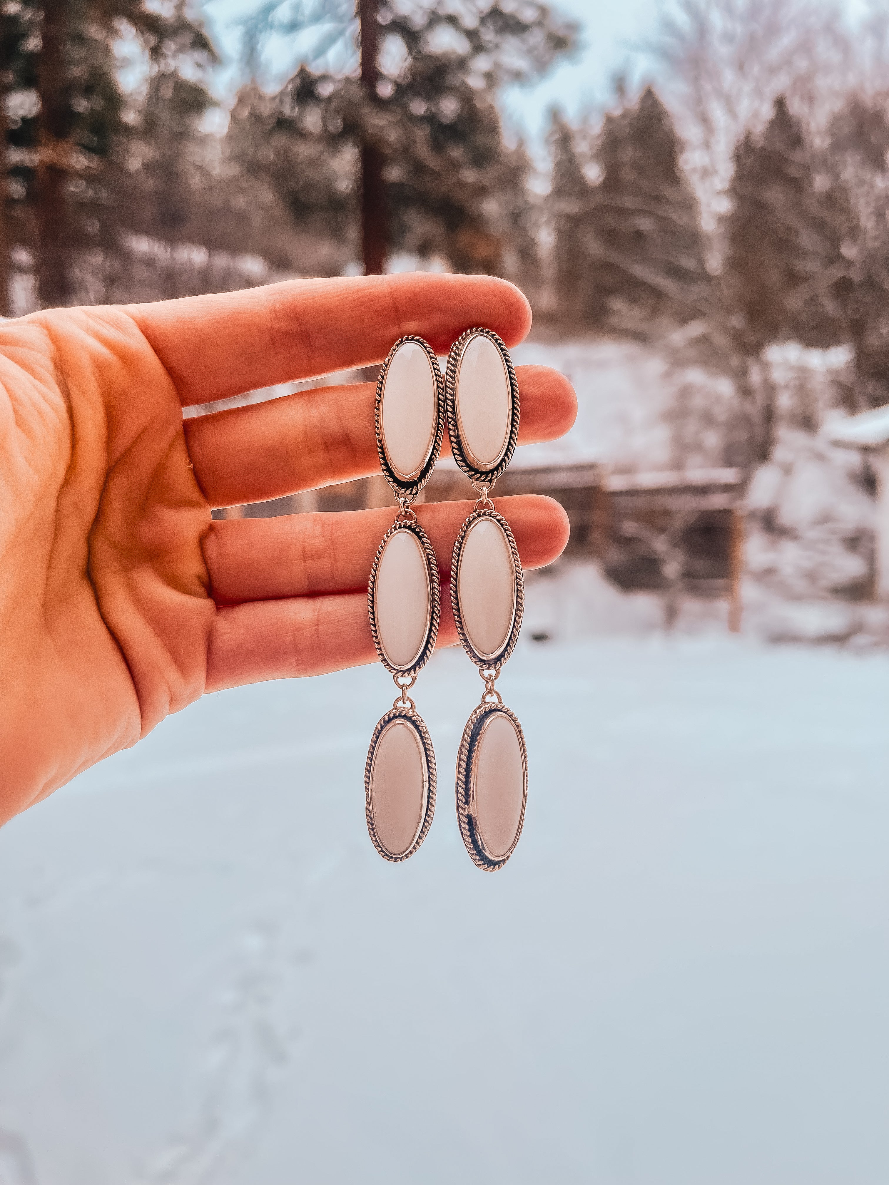 White Agate Chandelier Earrings
