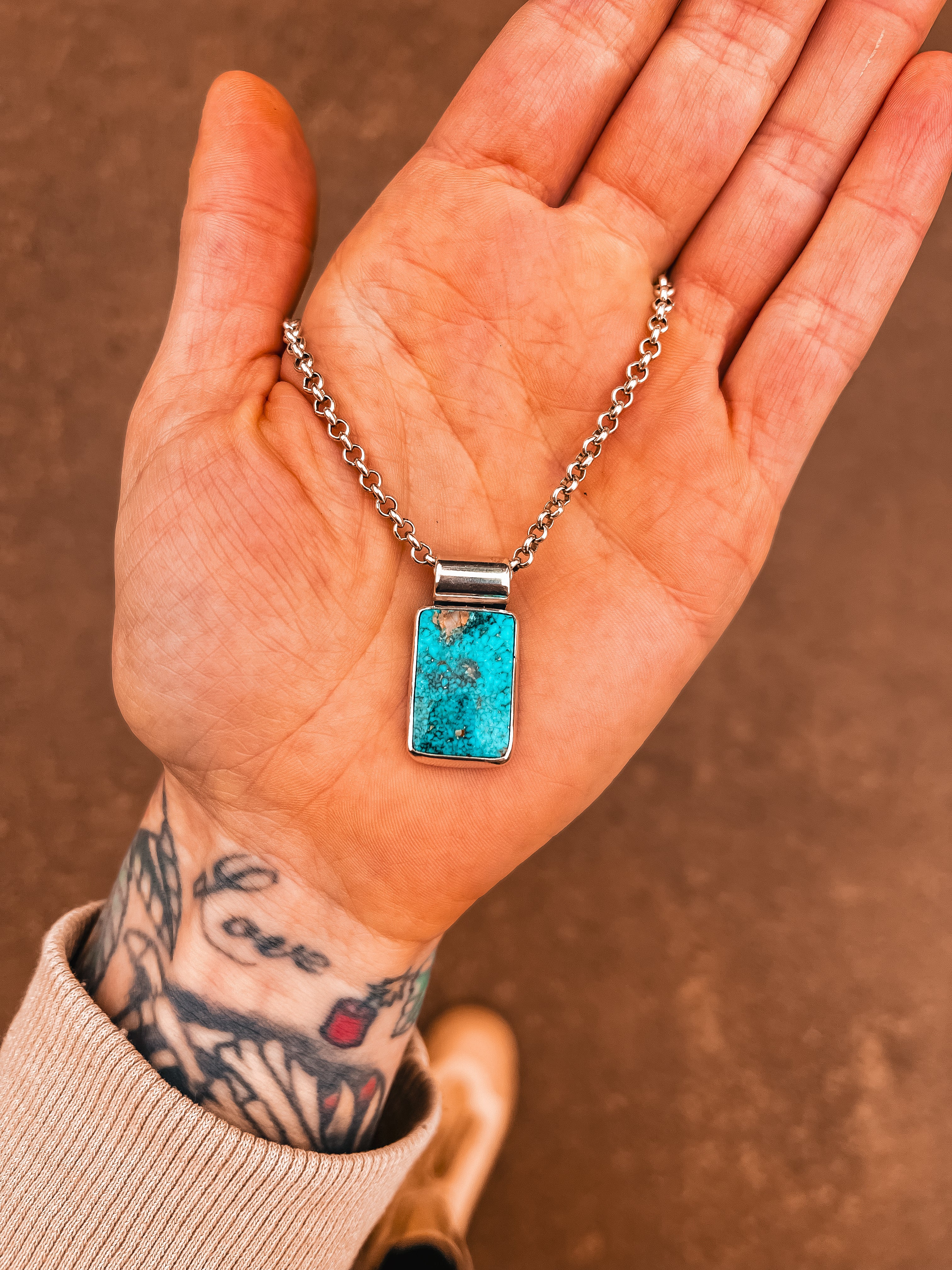 Kingman Waterweb Turquoise Rectangle Pendant