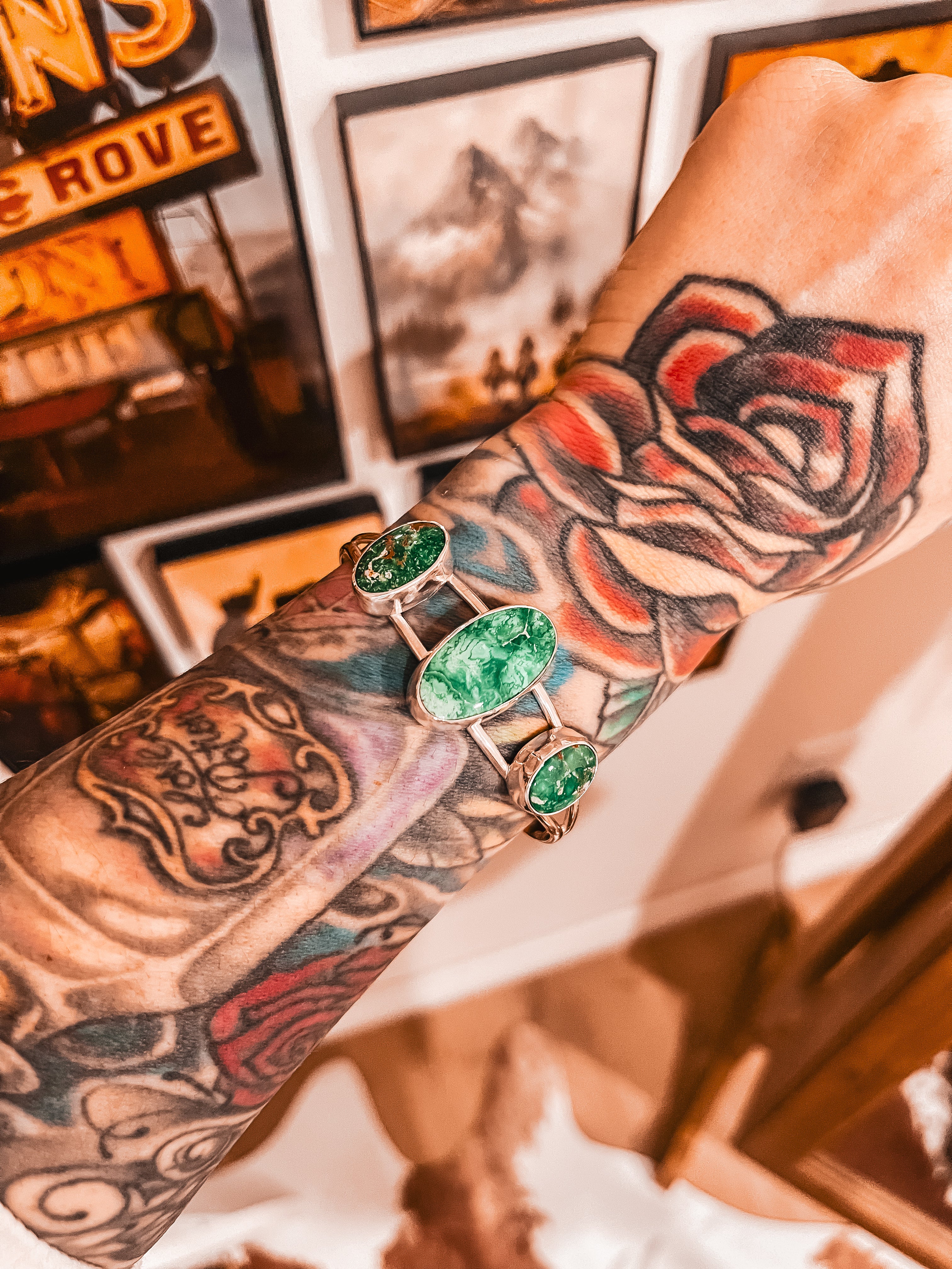 Three-Stone Broken Arrow Variscite Cuff – Small/Medium