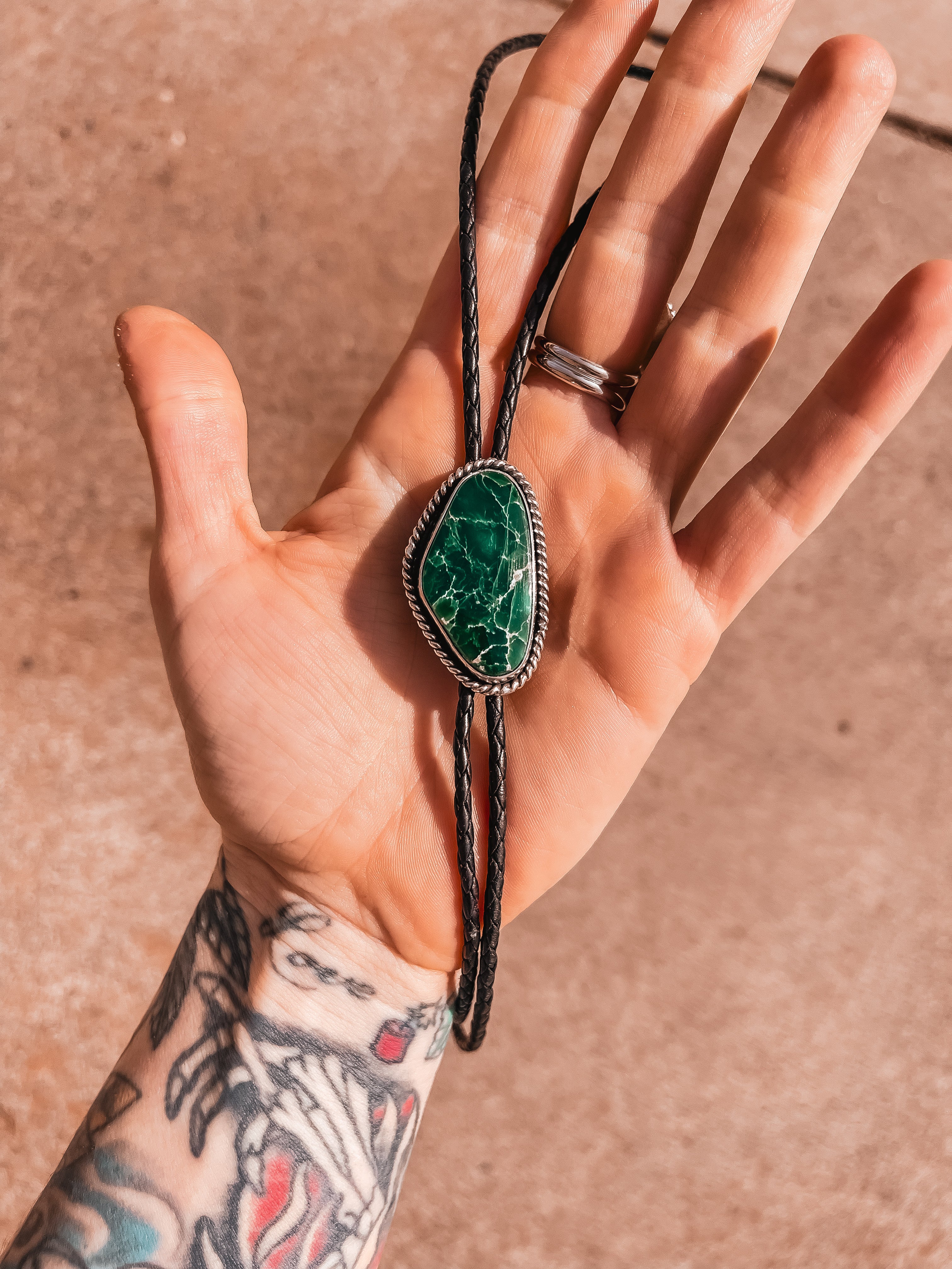 Large Broken Arrow Variscite Bolo Tie