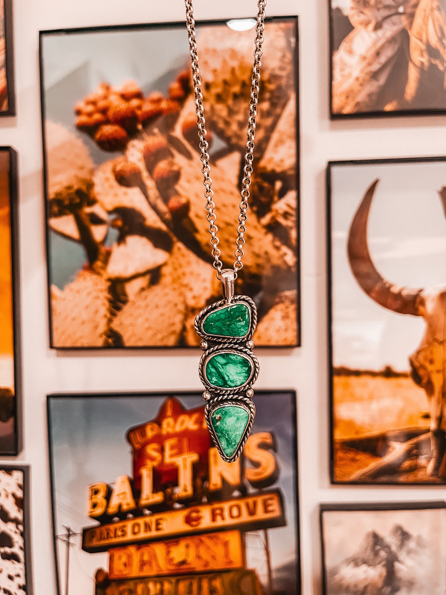 Three-Stone Broken Arrow Variscite Pendant