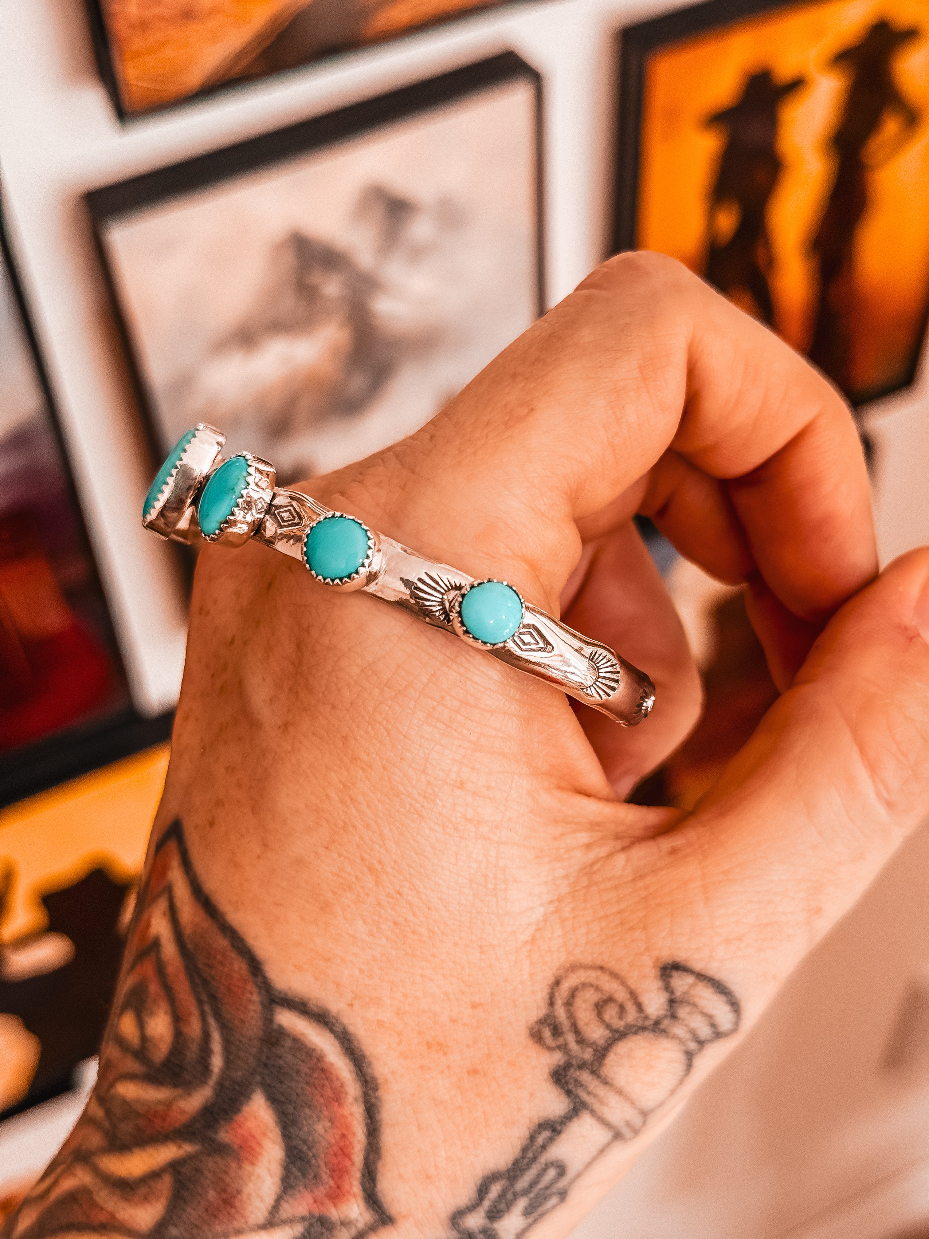 7 Stone Sonoran Stamped Cuff (M/L)