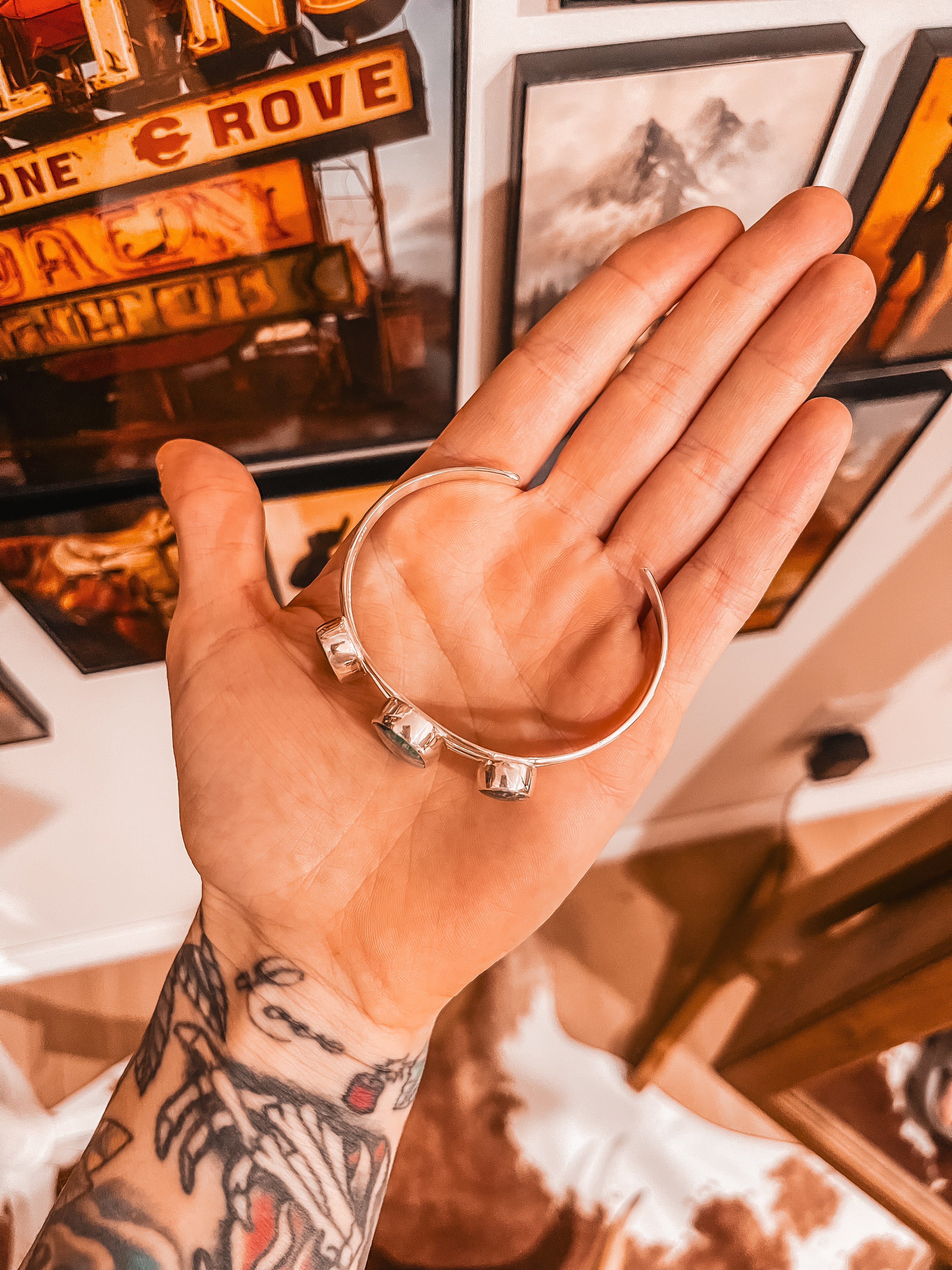 Three-Stone Broken Arrow Variscite Cuff – Small/Medium