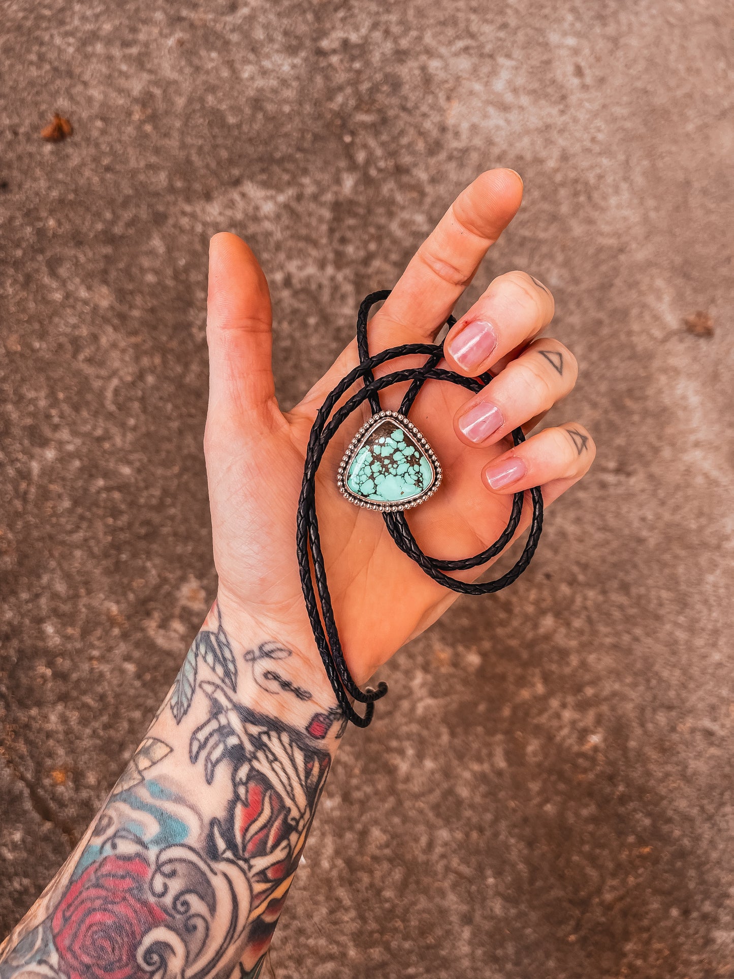 Hubei Turquoise & Black Leather Braided Cord Bolo Tie