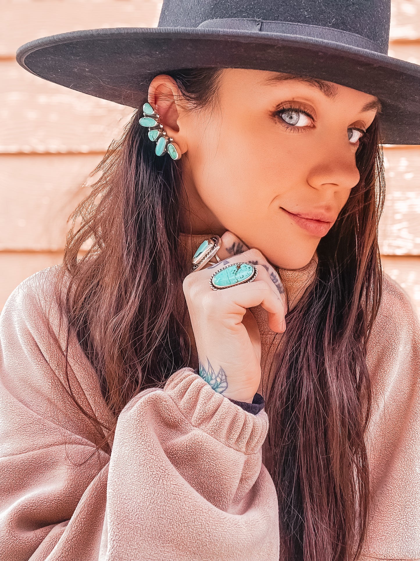 Turquoise Cuff Crawler Statement Earrings