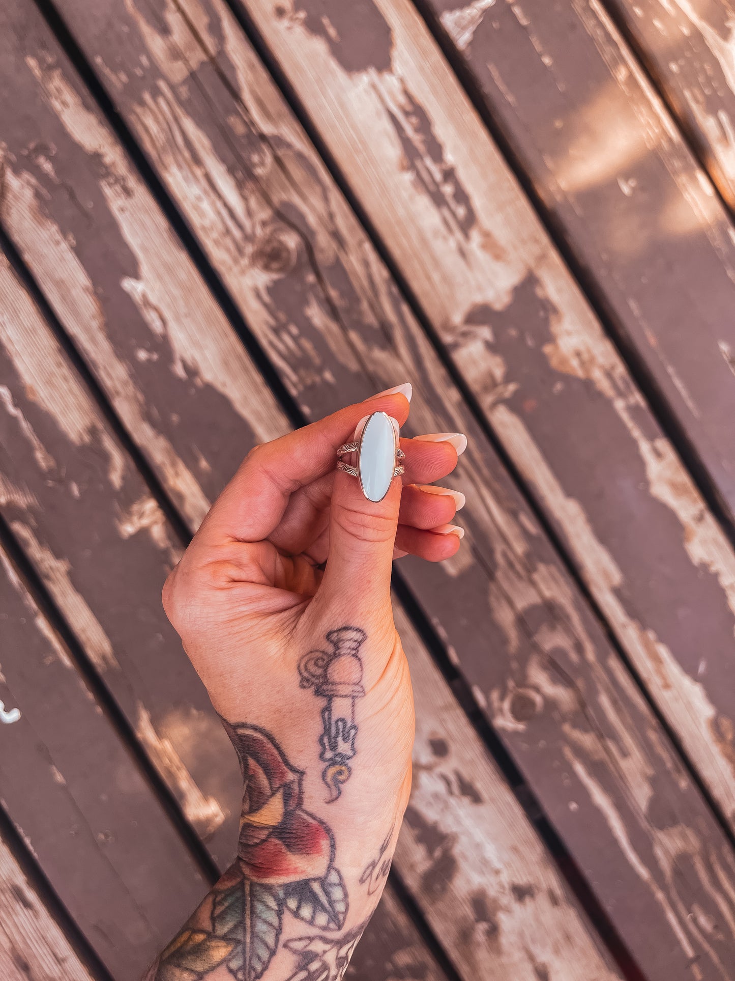 Stamped White Agate Ring (size 6.25)