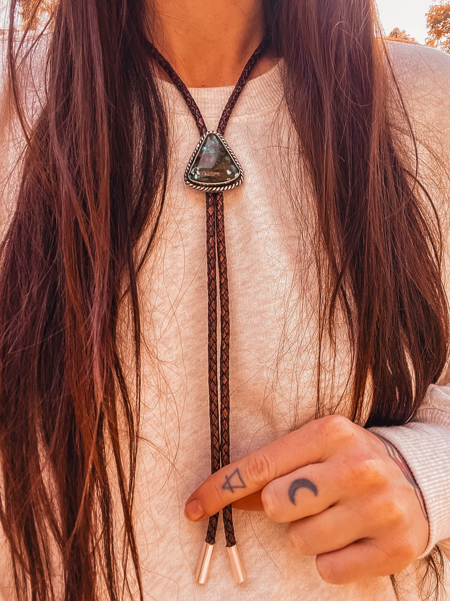 Large Thick Bolo with Antique Brown 5mm Cord and Heavy Kingman Turquoise