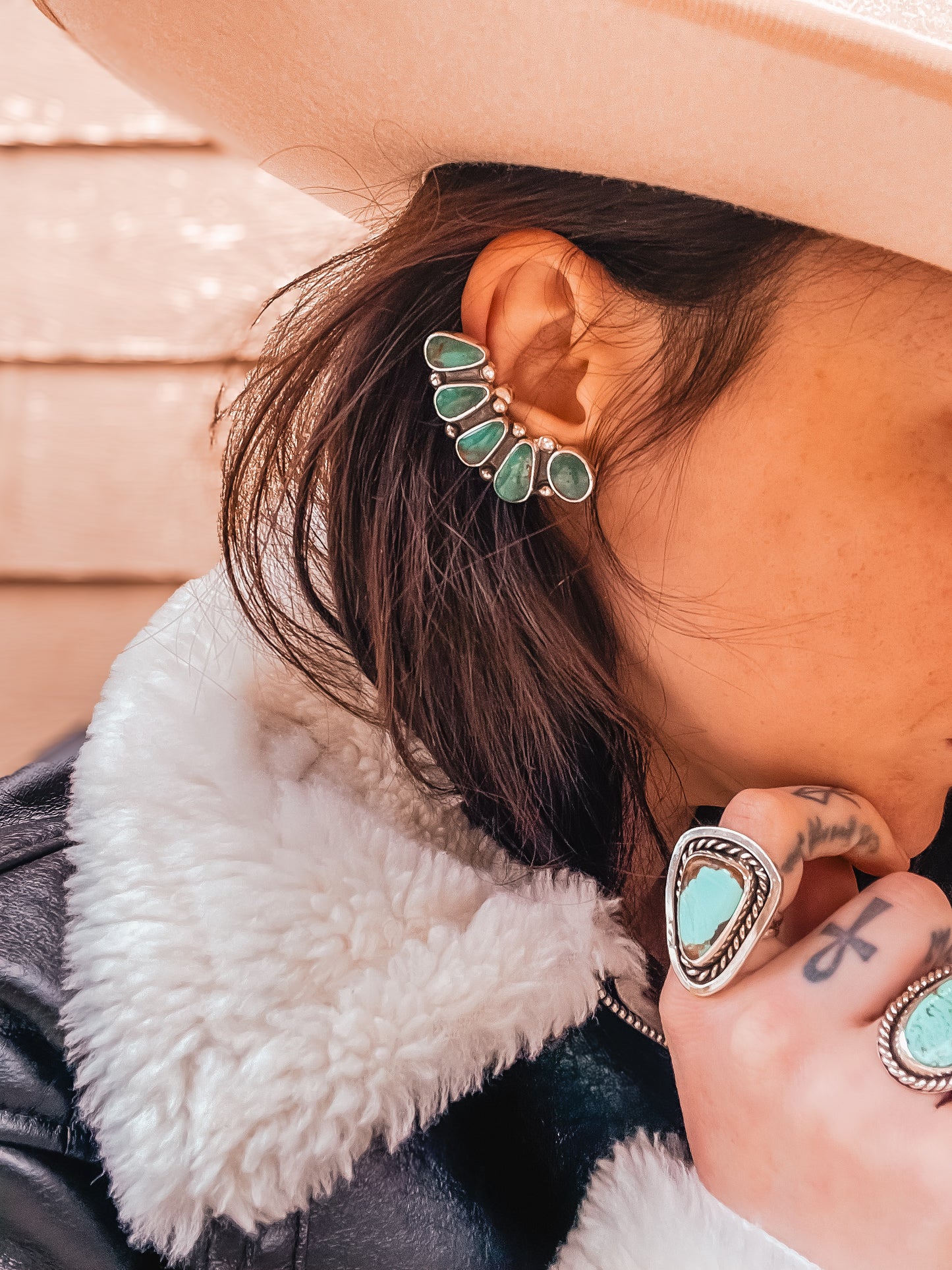 Turquoise Cuff Crawler Statement Earrings