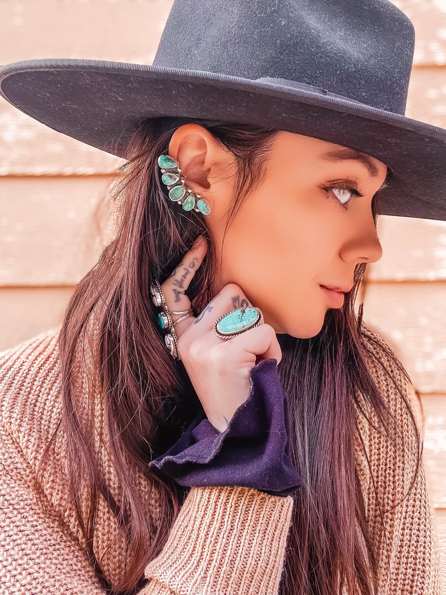 Turquoise Cuff Crawler Statement Earrings