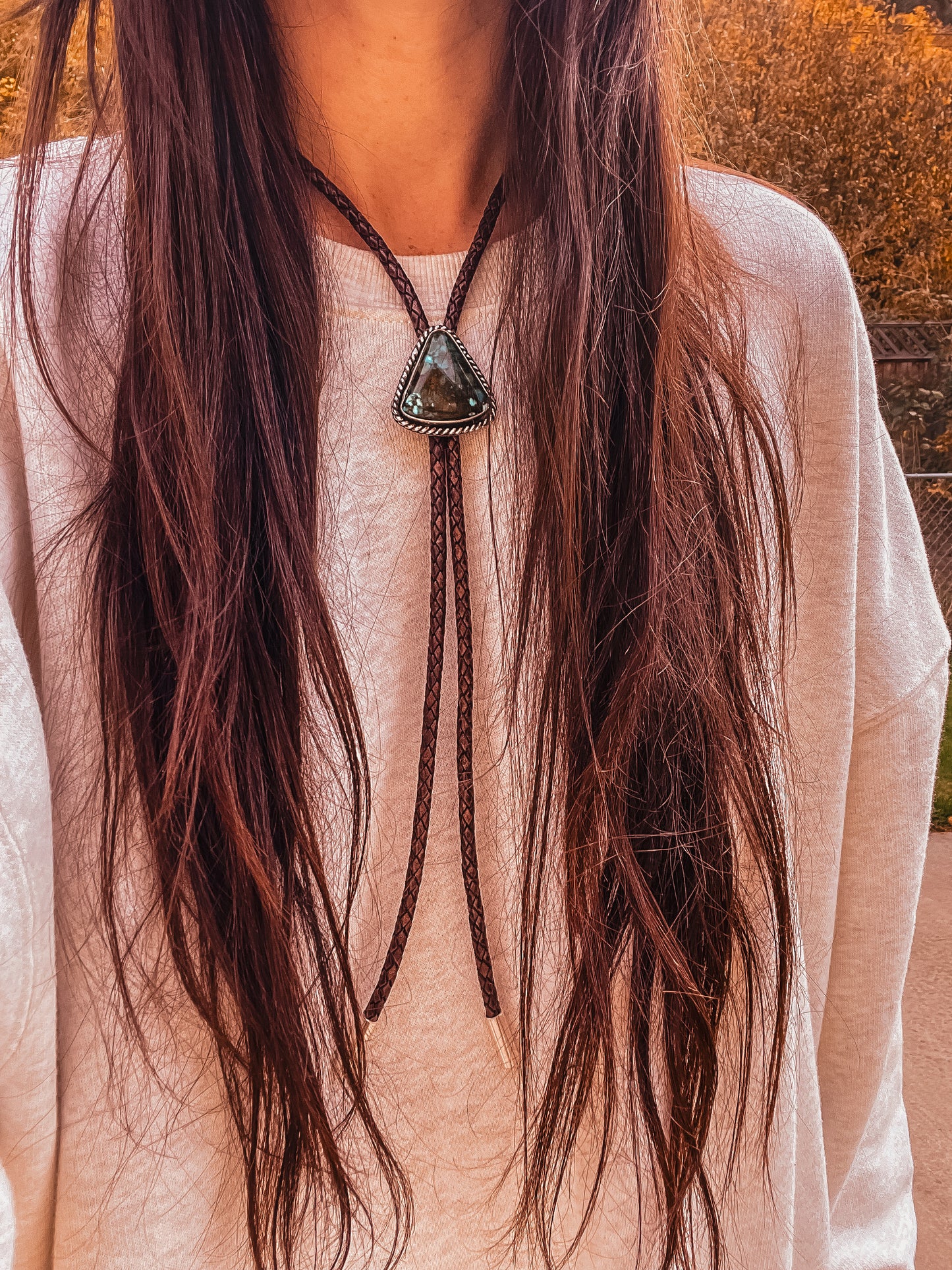 Large Thick Bolo with Antique Brown 5mm Cord and Heavy Kingman Turquoise