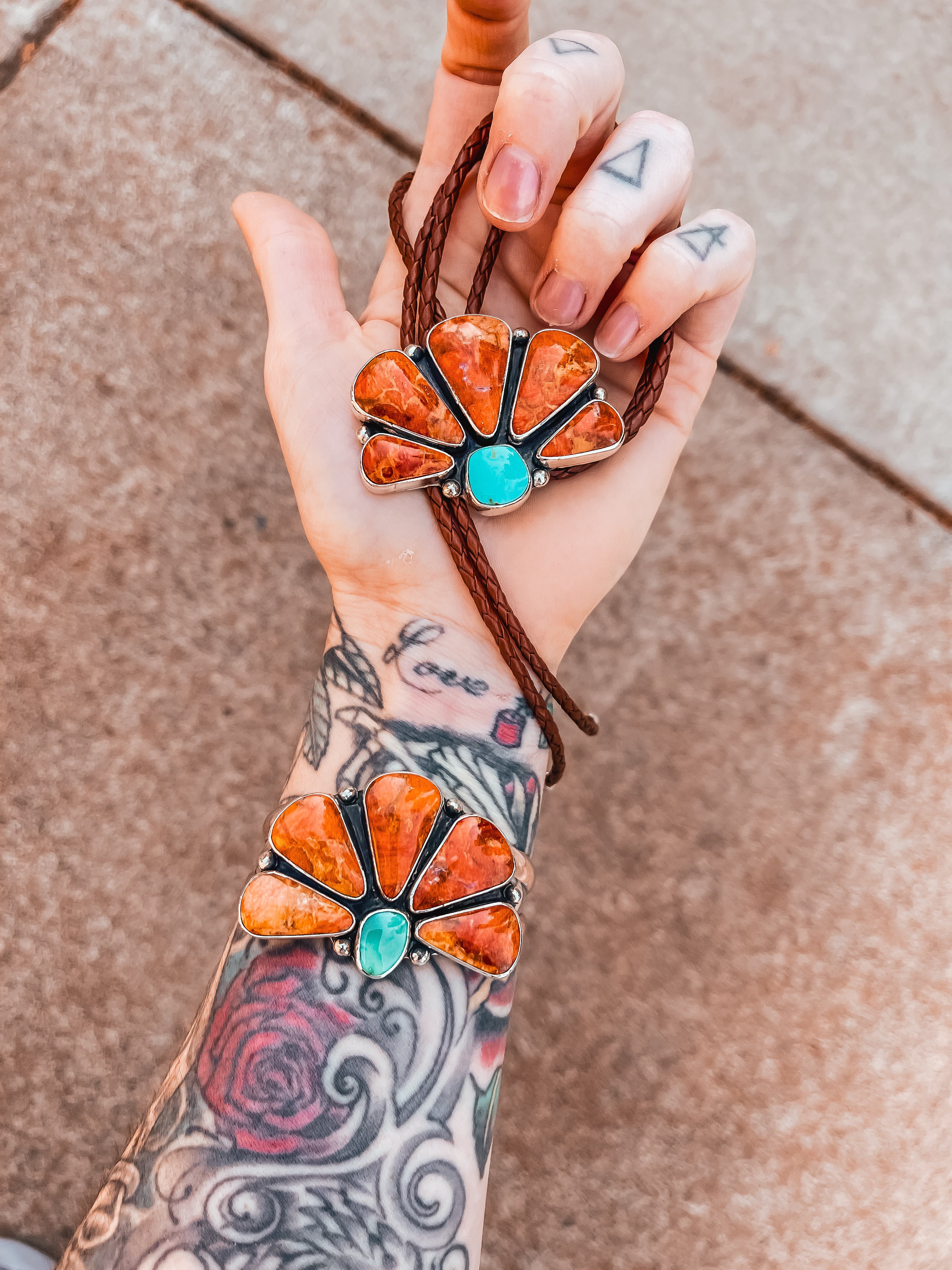 Large Naja Statement Cuff with Apple Coral & Royston Turquoise
