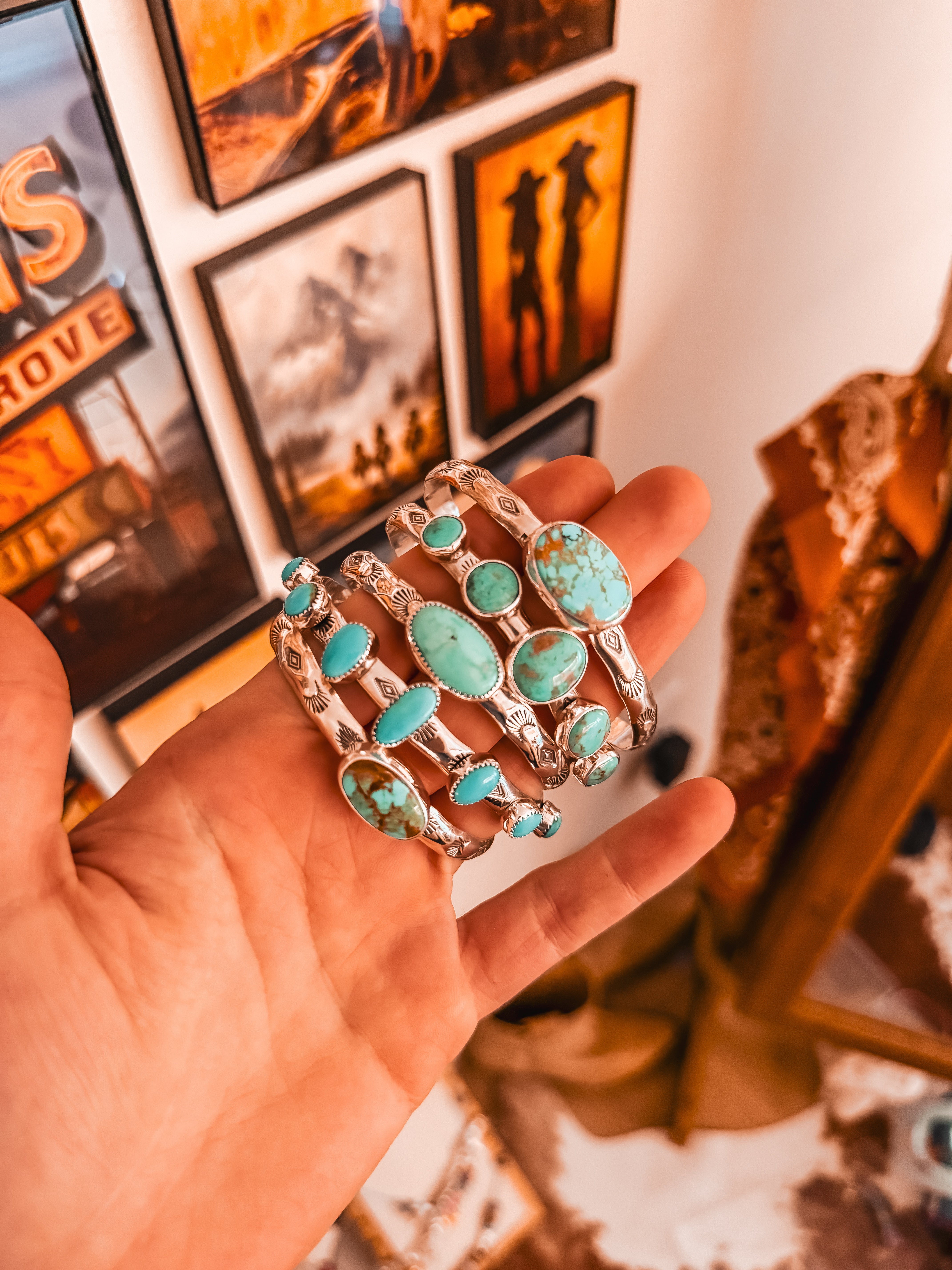 5 Stone Sonoran Stamped Cuff