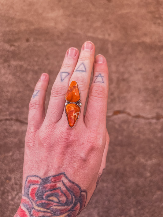 Made to Order Double Banded Apple Coral Turquoise Ring (in your size) 1 available