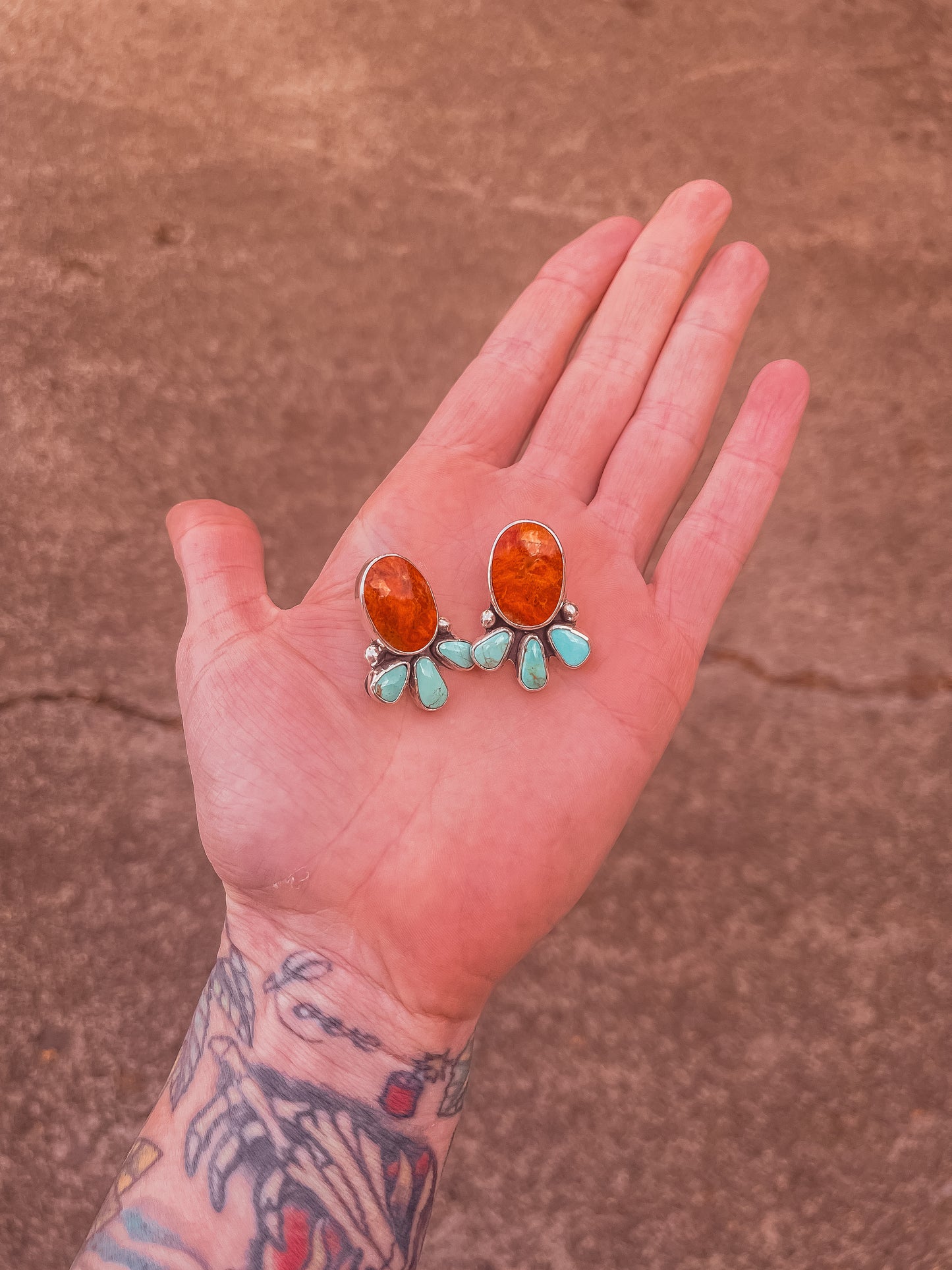 Apple Coral & Royston Turquoise Earrings