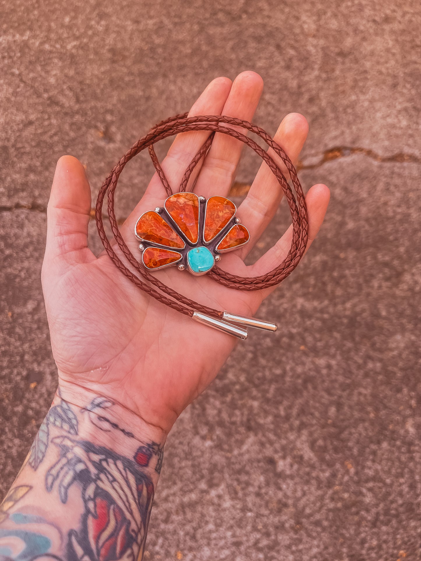 Large Naja Bolo with Apple Coral & Royston Turquoise