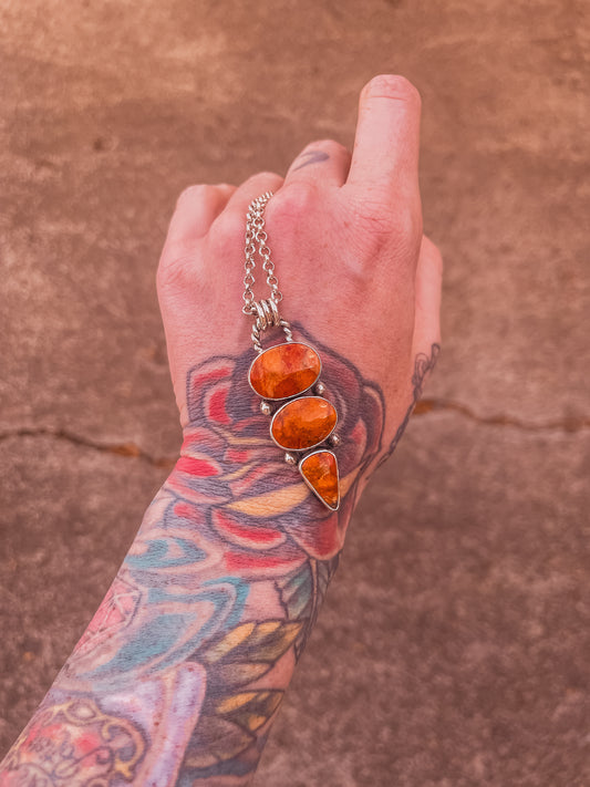 Apple Coral Statement Pendant with 30” Rollo Chain