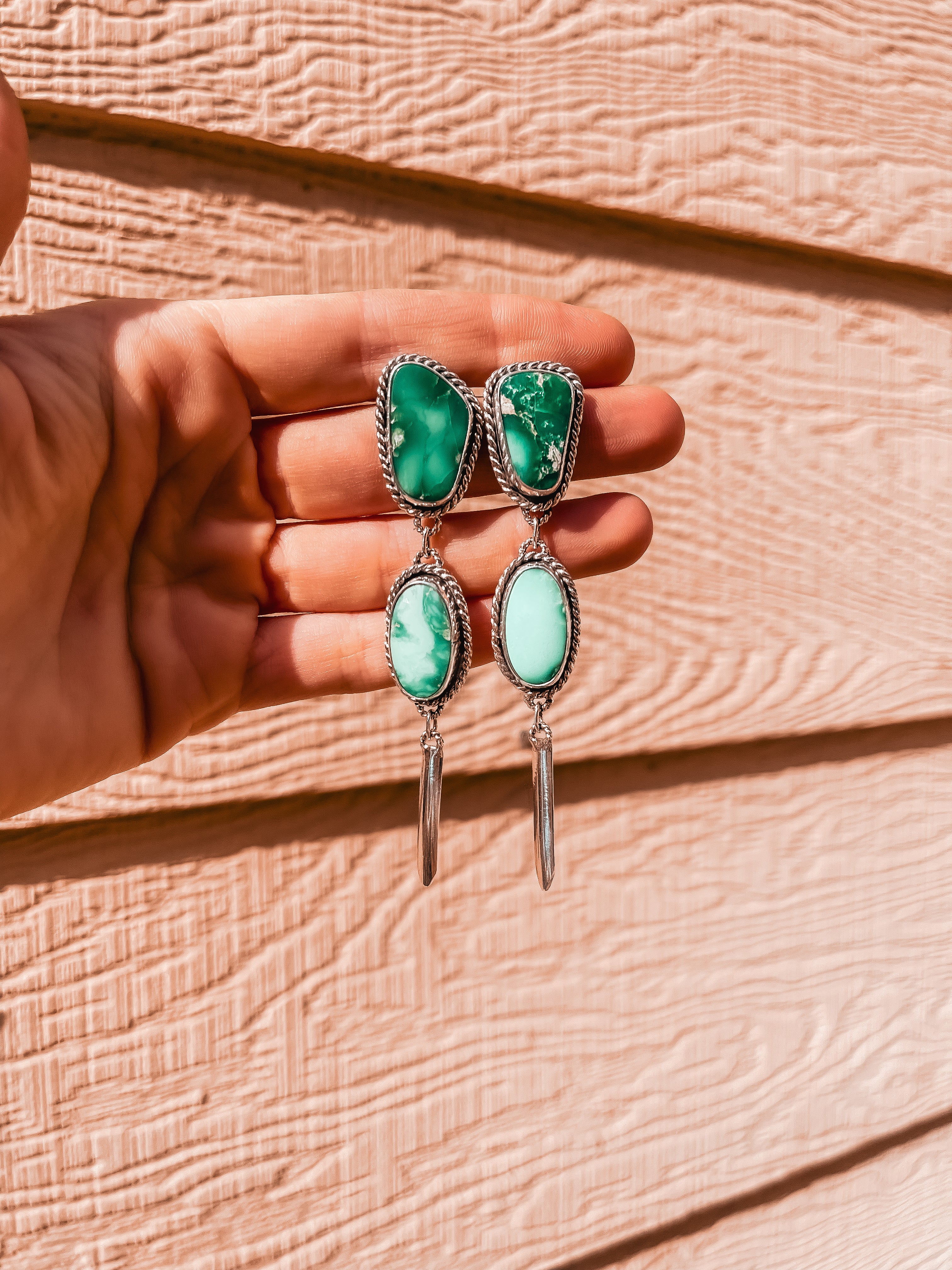Broken Arrow Variscite Dangle Earrings