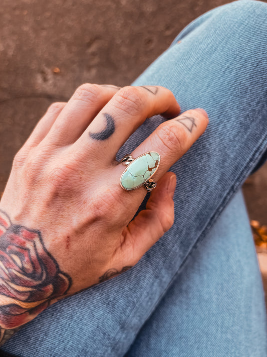 Iron Maiden Turquoise Ring with Curb Chain Band (size 8.5/8.75)