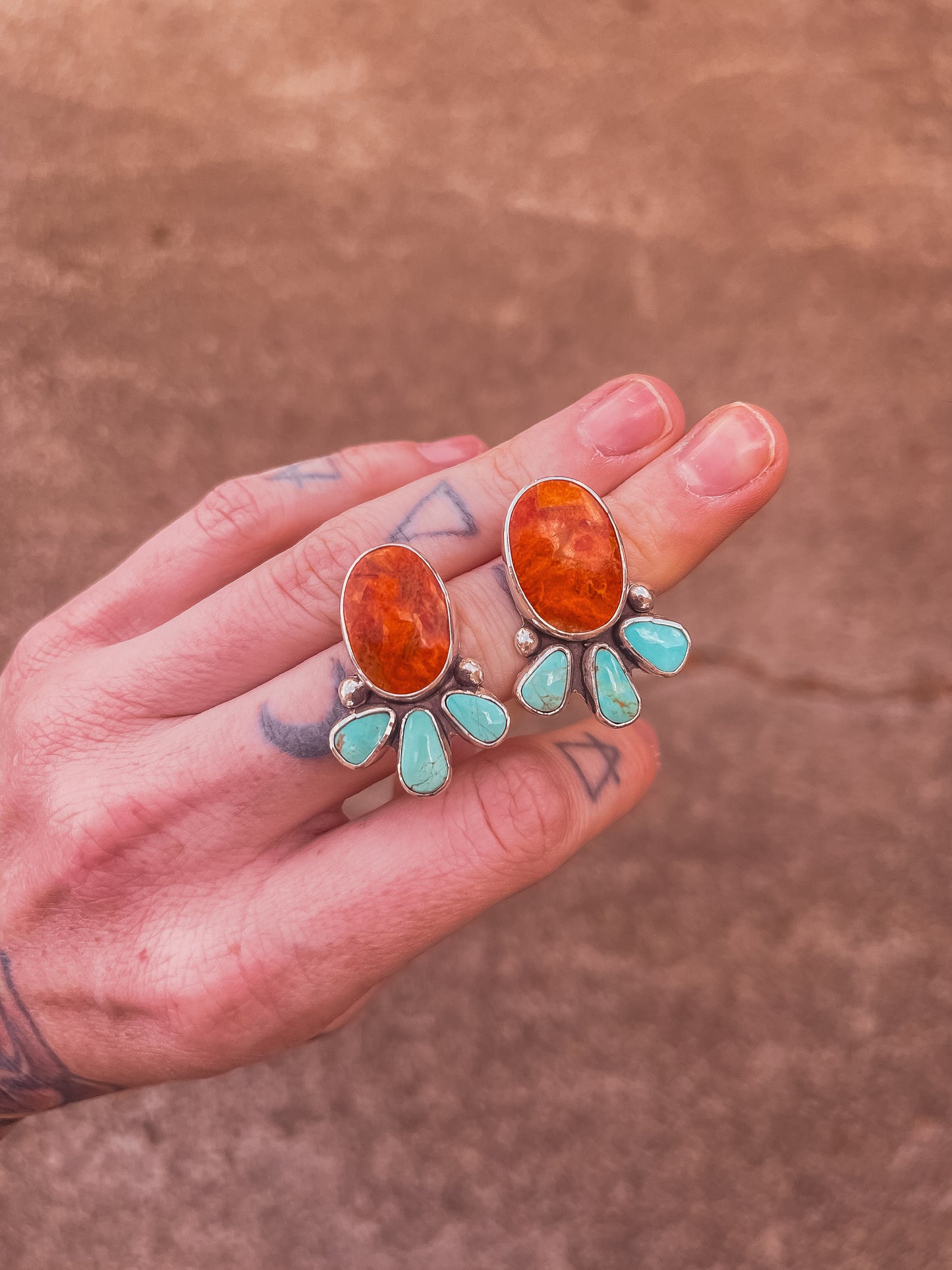 Apple Coral & Royston Turquoise Earrings